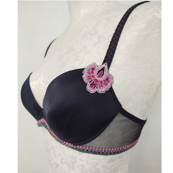 Simone Perele Bra Lingerie Embroidered Band & Lotus Flower Appliques Size 36B - Picture 3 of 13